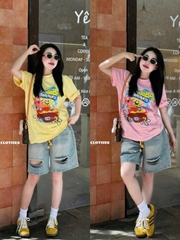 SET691- Bộ áo phông BỌt BIỂN mix quần jeans ngố rách gấu