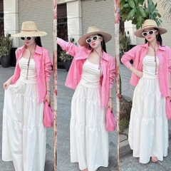 Set632- Bộ cotton zip trắng in cún dáng cộc