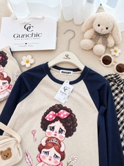 SET1072- Set cố gái KHÓC áo be phối be mix quần kẻ