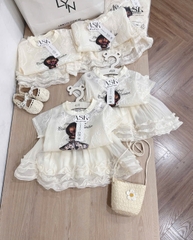 BT575- Set áo cô gái ren mix CV xoè bé gái màu trắng