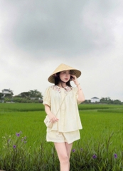 SeT969- Set thêu cộc trước ngực dáng BBD màu be