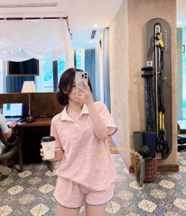 Set1027- Set mặc nhà cộc màu hồng vải thun xước