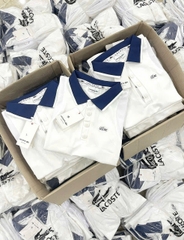 A272- Áo polo trắng cổ than logo thêu nổi cộc tay full tem