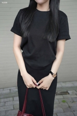 SET742-Bộ áo thun đen phối chân váy midi dài vải mì Hàn