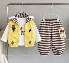BT1074- Bộ hưou cao cổ 3 chi tiết mũ nhồi cute màu kẻ vàng