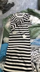 Dam173- Váy len sát nách kẻ ngang dáng dài tặng kèm khăn choàng