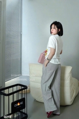 QUAN109-Quần kaki suông màu kẻ đen cạp cun co dãn hàng nahf máy đủ tem