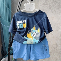 BT253-Bộ full cotton BLUE cạp chun quần xanh mint