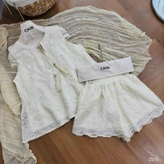 Set632- Bộ cotton zip trắng in cún dáng cộc