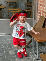 BT857-COMBO 2 bộ thun cộc tay Nhện Đỏ trắng cho bé 9-25kg