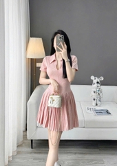 💎DAM139-  VÁY HỒNG XẾP LI LEN DÍP HÀN 🌷