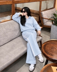 SET1079- Bộ nỉ haida xanh dương quần suông