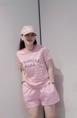 SET597-Set thun cộc áo kẻ hồng phối quần short