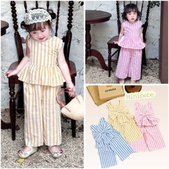 SETKID033-JUM nơ lưng bé gái 3 màu kẻ chất đũi lien loại đẹp