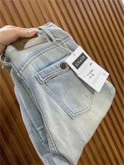 QUAN122- Quần JEANS xanh nhạt suông rộng túi da