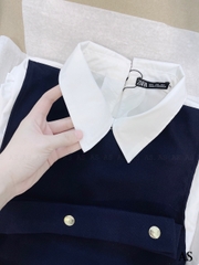 Áo sơ mi cổ đức phối 2 màu kèm belt rời