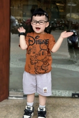 BT494- Bộ DISNEY áo cotton cam đất mix quần cua tím nhạt