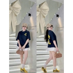 A195-Áo phông ACME chữ in nổi màu than dáng suông