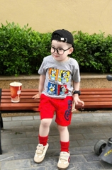 BT334-Bộ áo cotton HAPPY FUN mix quần cua đỏ bé trai