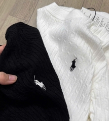 A481- Áo len dệt kim cộc tay cổ tròn thêu ngựa 2 màu đne trắng hàng nhà máy đủ tem