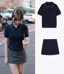 A321-Áo len cộc tay dệt kim cổ sen hàng nhà máy