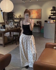 SET990-Set áo dây đen mix quần suông lien bi