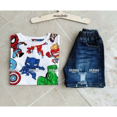 BT543- Bộ siêu nhân nhiều màu mix quần jeans chất mềm