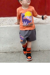 BT447- Bộ áo cotton KHỦNG LONG CAM mix quần cua màu ghi