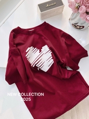 A189-Áo thun suông cộc tay đỏ trái tim