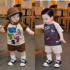 BT937- combo 2 bộ cotton cộc NhỆn PHỐI tông ghi nâu