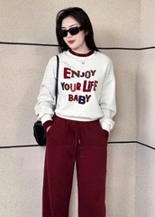 set856- Set chữ nỉ hai da phối quần đỏ viền