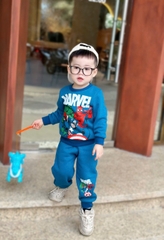 Bn171- (10-26kg)  Bộ nỉ dài tay thu đông bé trai Marvel xanh VNXK