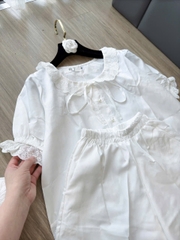 SET558- BỘ NGỦ  BÈO REN màu trắng cúc ngọc dang cộc