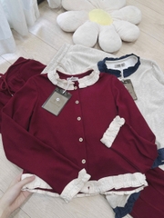 SET440-Set đồ mặc nhà nữ len thỏ viền bèo 2 màu nâu đỏ