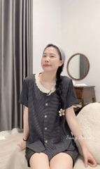 SET577- Set thun kẻ đen ngang viền ren dáng cộc chất mềm