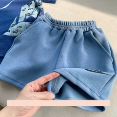 BT454- Bộ Nai xanh dương áo cotton mix quần nỉ mì