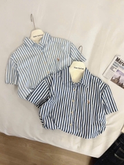 A213-Áo sơ mi cố đức kẻ VẠT BẦU THÊU NGỰA