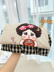 SET1072- Set cố gái KHÓC áo be phối be mix quần kẻ