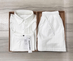 SET994-Set đũi trắng 3 món: áo sơ mi, áo 2 dây kèm quần short đũi 2 lớp