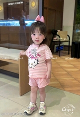 bt9010-Combo 2 bộ KITTY kẻ ngang quần đùi chất cotton bé gái