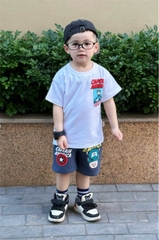 BT483- Bộ captain trắng xanh áo mix quần cua