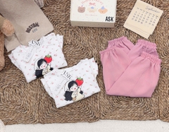 BT1080-Bộ áo hoa babydoll phối quần bo gấu hồng cho bé
