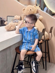 BT235-Bộ polo xanh dương khoá trước chất mềm mịn VXXK