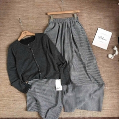 set1028- Set áo ghi đậm dài tay quần ghi nhạt