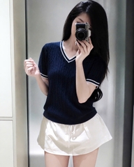 a663-Áo len thừng cộc tay 3 màu xanh hồng trắng