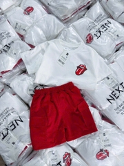 BT312- Bộ ROOLING đỏ trắng bé trái chất cotton xược mix quần cua
