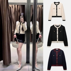 ‼️A347- ÁO LEN CADIGAN PHỐI MÀU CỔ TRÒN 3 màu