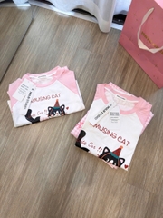 SET1022-Bộ mẹ con dáng dài màu hồng hình in