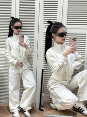 Set774- Bộ gió lụa 2 lớp màu trắng viền bạc chất mềm đẹp