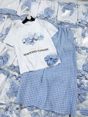 Set678- Set Áo phông mix chan vay xoè kẻ xanh kèm khăn